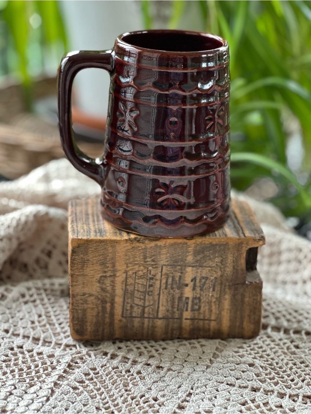 Vintage USA Pottery Brown Drip Glaze Tankard Mug Rustic Cabin Cottagecore
